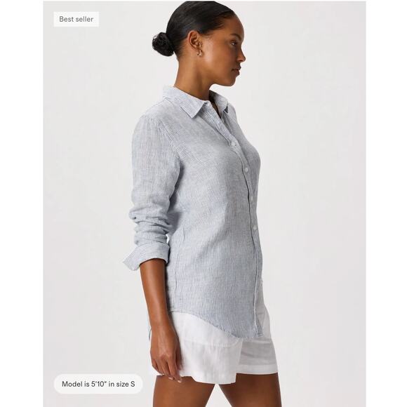 Quince Button-Up Shirt Women's Size Small Blue/White Striped Long Sleeves Linen - Picture 5 of 12